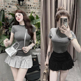 Sét áo babytee ghi xám trơn kèm chân váy xếp ly TONGKHOSI