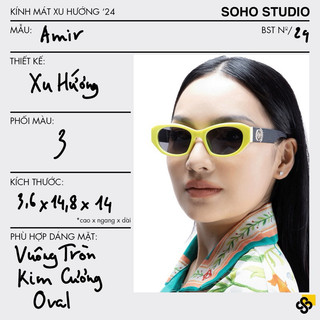  3 MÀU: Kính mát AMIR Soho Studio form oval đa giác trẻ trung phối màu nổi cá tính hợp mọi mặt