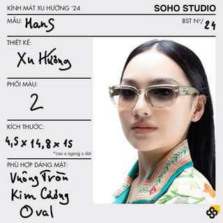 Kính mát HANS Soho Studio form chữ nhật Y2K che phủ cao đính phụ kiện sáng, chống UV