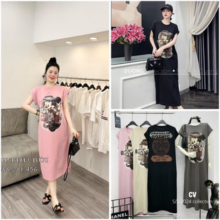 Váy xuông cotton hình mickey tay hến gập gấu