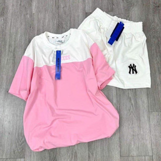 Set bộ đồ thun MLB áo phông quần đùi nữ phông cotton 100% xuất mền mịn ,