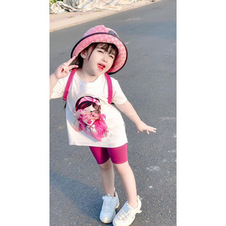 Quần áo bé gái, set bộ áo chất cotton họa tiết cô gái tóc tết kèm quần legging đùi cho bé 10-30kg