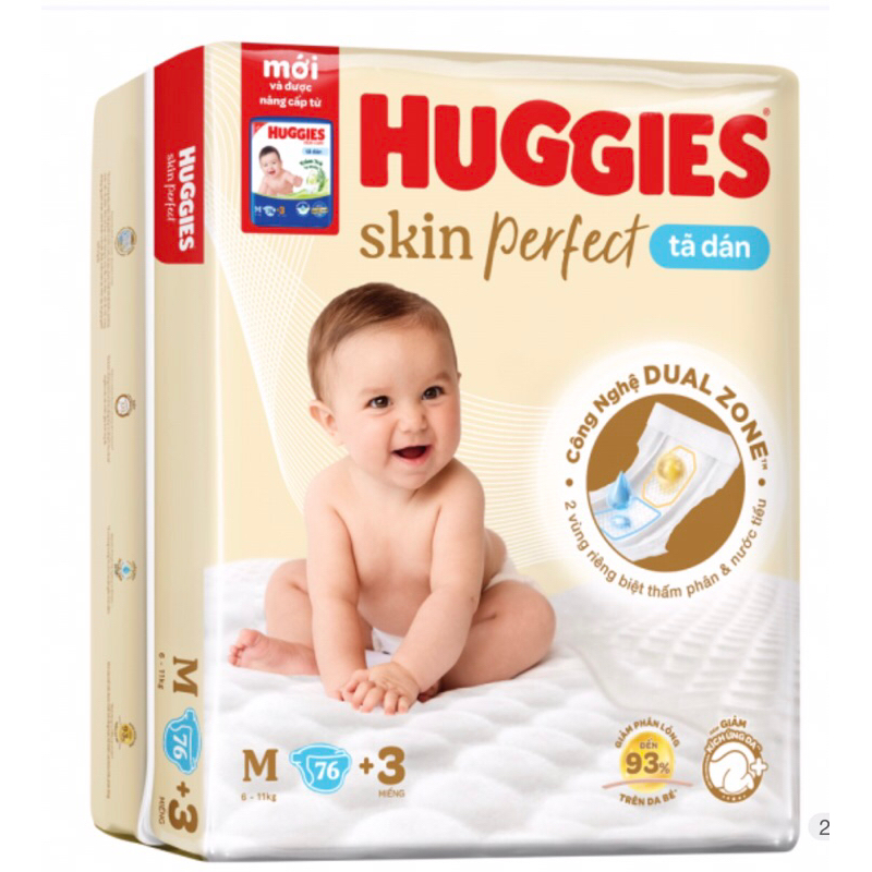 {Tặng 3 miếng} Bỉm - Tã dán Huggies size M79 miếng (76+3)