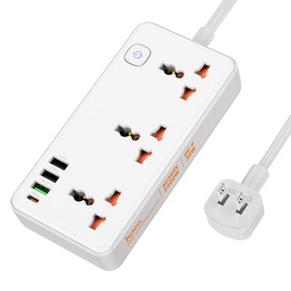 Ổ cắm điện thông minh Hoco AC8 / AC8A TypeC PD 30W, USB-A QC3.0 18W, 3 Socket, công suất 2500W