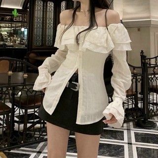 Áo tay dài trễ vai bèo thắt nơ có dây cột phía sau