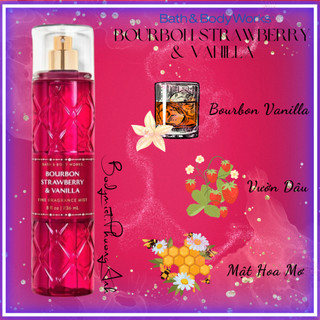 Bourbon strawberry and vanilla - xịt thơm toàn thân body mist bath & body work 236ml