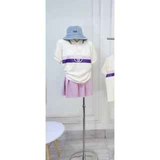 Set áo gg vạch tím chân váy xoè