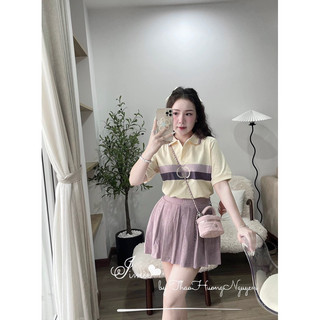 SET ÁO GG VẠCH TÍM CHÂN VÁY XOÈ