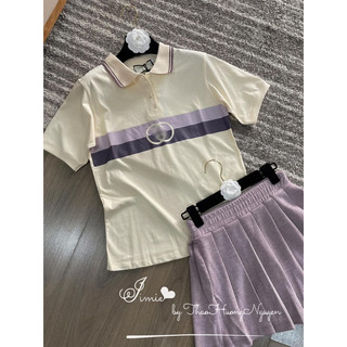 SET ÁO GG VẠCH TÍM CHÂN VÁY XOÈ