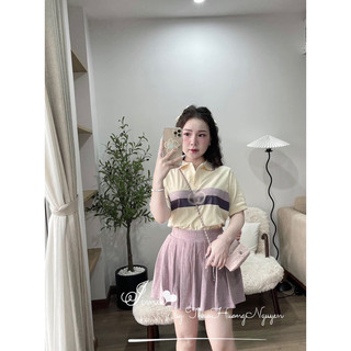 SET ÁO GG VẠCH TÍM CHÂN VÁY XOÈ