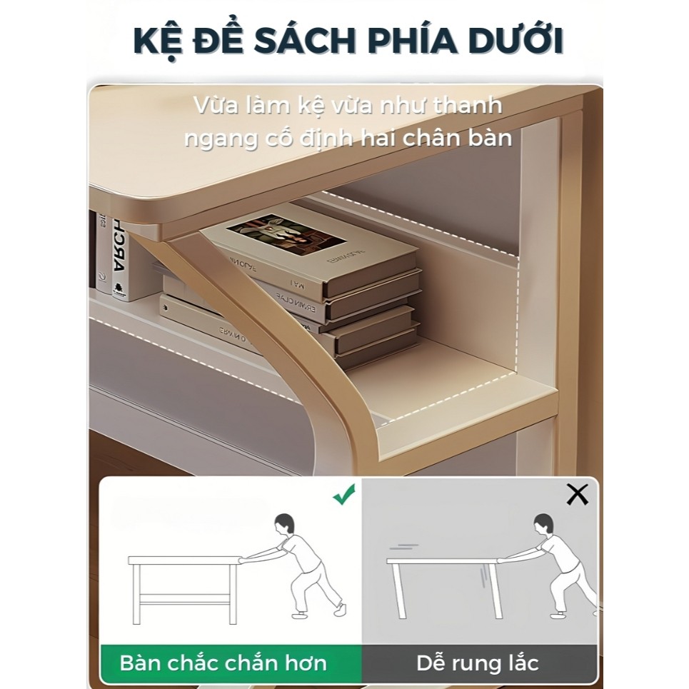 Bàn gaming làm việc tại nhà văn phòng kèm kệ lửng NỘI THẤT Q86 mặt gỗ 1m2, 1m4 chân sắt 4x4cm sơn tĩnh điện | BigBuy360 - bigbuy360.vn