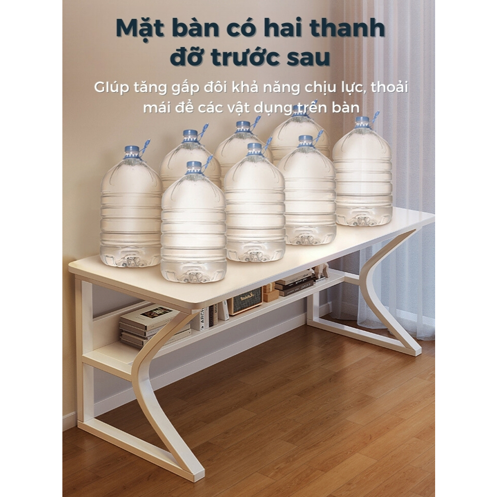 Bàn gaming làm việc tại nhà văn phòng kèm kệ lửng NỘI THẤT Q86 mặt gỗ 1m2, 1m4 chân sắt 4x4cm sơn tĩnh điện | BigBuy360 - bigbuy360.vn