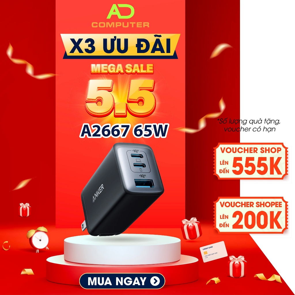 Củ Sạc ANKER 735 Nano II GaN  Prime 65W -  3 cổng 2USB-C & 1USB-A - A2667  - PP bởi Viettel