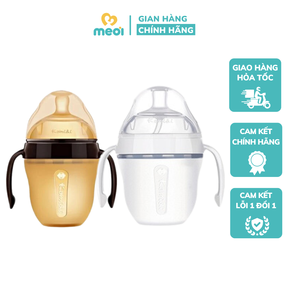 Bình Sữa Kamidi Silicone Màu Trắng/Nâu mềm mại, an toàn 150ml/250ml