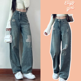  Quần jean lưng cao ống suông phối rách phong cách Retro - Heppy Quanjeanrach9301_P4K15 