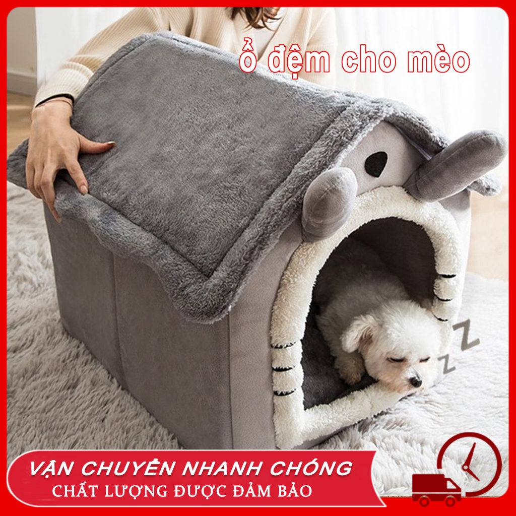 Giường cho mèo Ổ Đệm Cho Mèo Giường Mèo Êm Ái Có Vành Tai Kèm Cục Bông Tròn Đồ Chơi Dành Cho Thú Cưng Ổ Đẻ Cho Mèo Chó