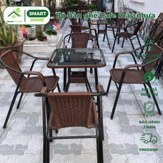 Bộ bàn ghế Cafe Mây Nhựa , nhà hàng , khách sạn , quán cafe sân vườn ban công SmartHomes/bảo hành 2 năm