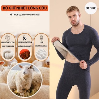 Đồ bộ giữ nhiệt nam lót Len Cashmere cổ tròn ấm áp mùa đông cao cấp siêu nhẹ DGN-02