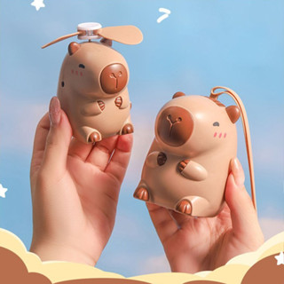 Quạt Mini Cầm Tay Sạc Điện Capybara Kèm Dây Đeo Nhỏ Gọn Tiện Lợi Giải Nhiệt Mùa Hè - QDECOR