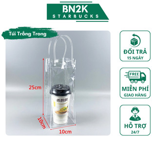Túi trắng trong, túi vải canvas đựng bình nước, đựng trà sữa - bn2k