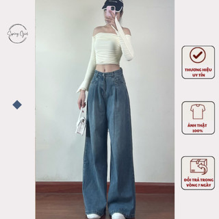 Quần jean xuông nữ ly trước ống rộng  Spring 7224/P3K1