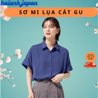 Áo sơ mi công sở, sơ mi nữ ngắn tay Gu tag Nhật không nhăn, không cần ủi, thấm hút mồ hôi tốt mẫu mới form rộng