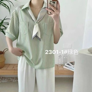 Áo sơ mi kẻ cộc tay kèm khăn lụa hàng QC
