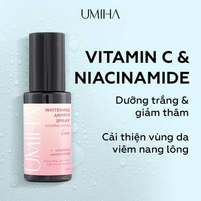 Dưỡng trắng nách giảm thâm nách UMIHA 45ml - Xịt dưỡng mờ thâm nách sạm nách, trắng da nách mịn da với Niacinamide