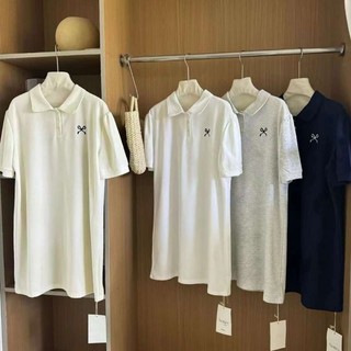 Váy polo thêu nơ dáng suông chất liệu thun dày dặn