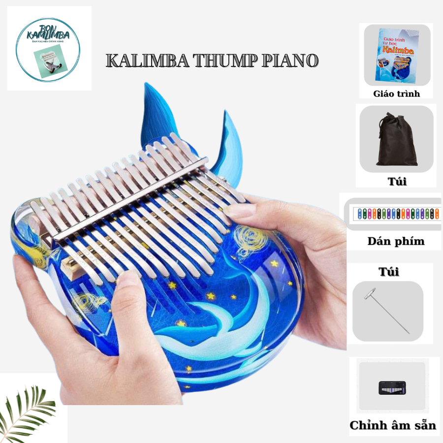 Đàn Kalimba 17 phím Acrylic, kalimba trong suốt, Thumb Piano phong cách dễ thương - Full Phụ Kiện