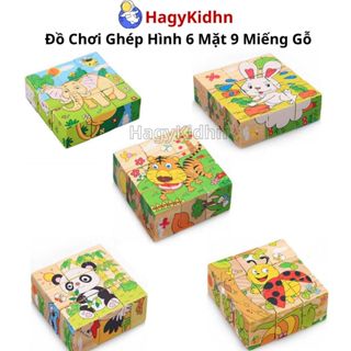 Bộ Đồ Chơi Ghép Hình 6 Mặt 9 Miếng Gỗ Hagykidhn Đồ Chơi Xếp Hình 3D Đa Chiều Khối Cục Cho Bé Phát Triển