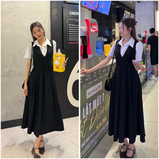 Set váy yếm áo sơ mi cộc tay hamyclothing