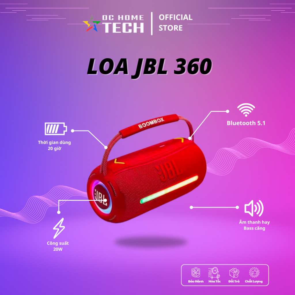Loa Bluetooth JBL BoomBox 360 Xách Tay Công Suất 30w, Pin Trâu 12 Tiếng, Chống Nước IPX6, Kết Nối 2 
