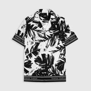 Áo sơ mi TOPGU họa tiết Cọ Đen Cổ chữ V vải lụa thoáng mát. Nam Menswear Shirt