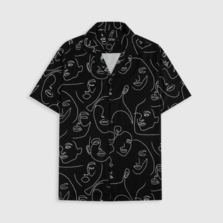 Áo sơ mi TOPGU họa tiết Mặt người, Cuban shirt vải lụa thoáng mát Menswear Nam