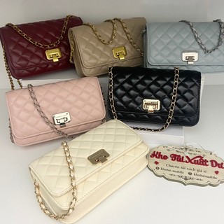 Túi nữ cê ka đeo chéo trần ô trám mini khóa gập