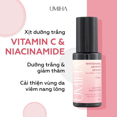 Giảm thâm nách dưỡng trắng nách UMIHA 45ml - Xịt dưỡng trắng da nách mịn da, mờ thâm nách sạm nách với Niacinamide