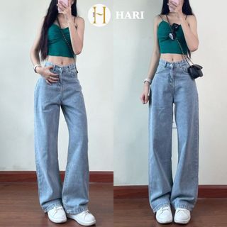 Quần jeans nữ Hari cạp cao ống đứng màu vintage dài 100cm 7562 P8K8