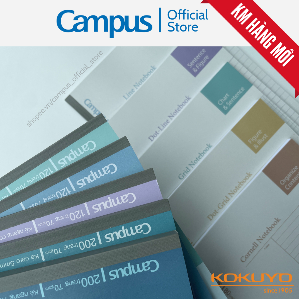 Vở Gáy Keo Basic Notebook Phong Cách Đơn Giản Dòng Kẻ Tự Chọn 80/120/200tr A4/B5 Chính Hãng Campus