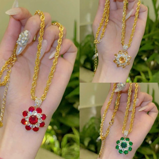  Dây chuyền xoắn hoa mai 3ly kèm mặt hoa đá màu mạ vàng Kami trang sức sỉ 