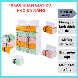 Combo 10 gói khăn giấy rút khô đa năng gấu trúc Mylan chính hãng 100 tờ 3 lớp siêu dai không bụi vụn