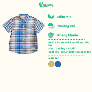 Áo sơ mi Haki kẻ sọc bé trai cộc tay 2 màu chất liệu 100% cotton cho bé trai từ 2-8 tuổi HK522