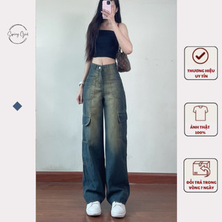Quần jean túi hộp ống rộng quần nữ jean phong cách retro y2k Spring Quan7132/P0K48