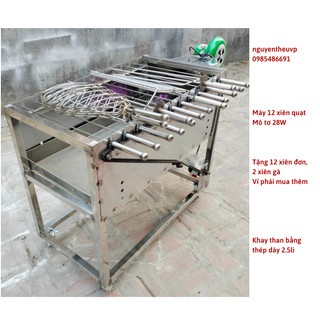 Máy nướng thịt chả mini Bếp nướng than hoa lò quay gà vịt mô tơ tự động 12 xiên (tặng 12 xiên đơn và 2 xiên 3 bằng inox)