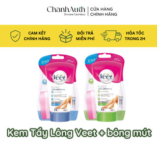 Kem Tẩy Lông Veet Nhật Bản 150g dịu nhẹ an toàn Tặng Kèm Bông Mút