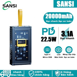 Sạc dự phòng 20000MAH Siêu nhanh PD20W 120W sạc nạp dùng 5 đầu ra 3 đầu vào có đèn LED hiển thị phần trăm siêu sang