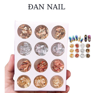 Giấy nhún nail vàng bạc ẩn móng gel trang trí 12 hũ