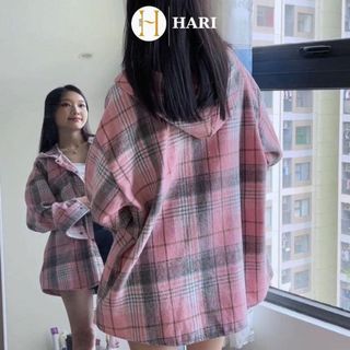 Áo sơ mi áo khoác ngoài Flannel Hari màu họa tiết caro kể sọc form unisex tag mũ nam nữ chất dày mềm mại 0525 P13K17
