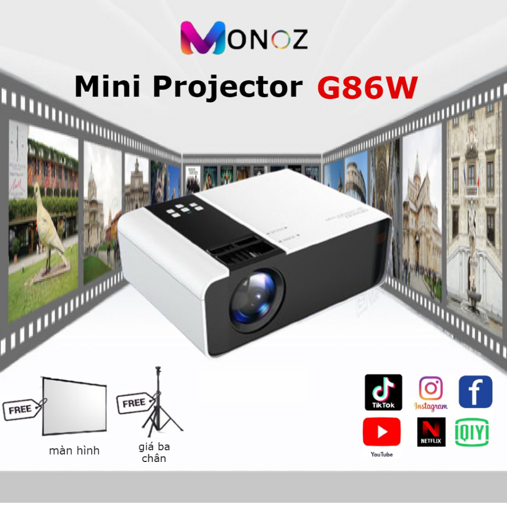 G86W Pro Protable Mini 4K Full HD 6000 Monoz Máy chiếu Hệ điều hành Máy chiếu Bluetooth Wifi Android