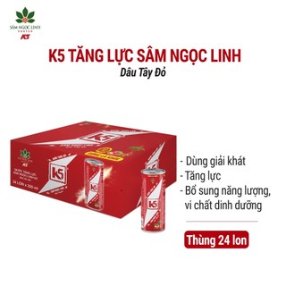  Nước Tăng Lực K5 Sâm Ngọc Linh Thùng 24 Lon Vị Dâu Tây Đỏ  320ml Lon  